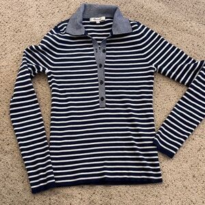 Madewell Navy & White Striped Polo Sweater